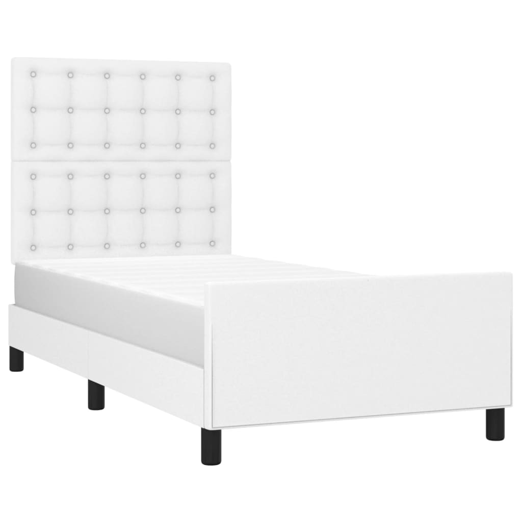 vidaXL Estrutura de cama c/ cabeceira couro artificial 90x190cm branco