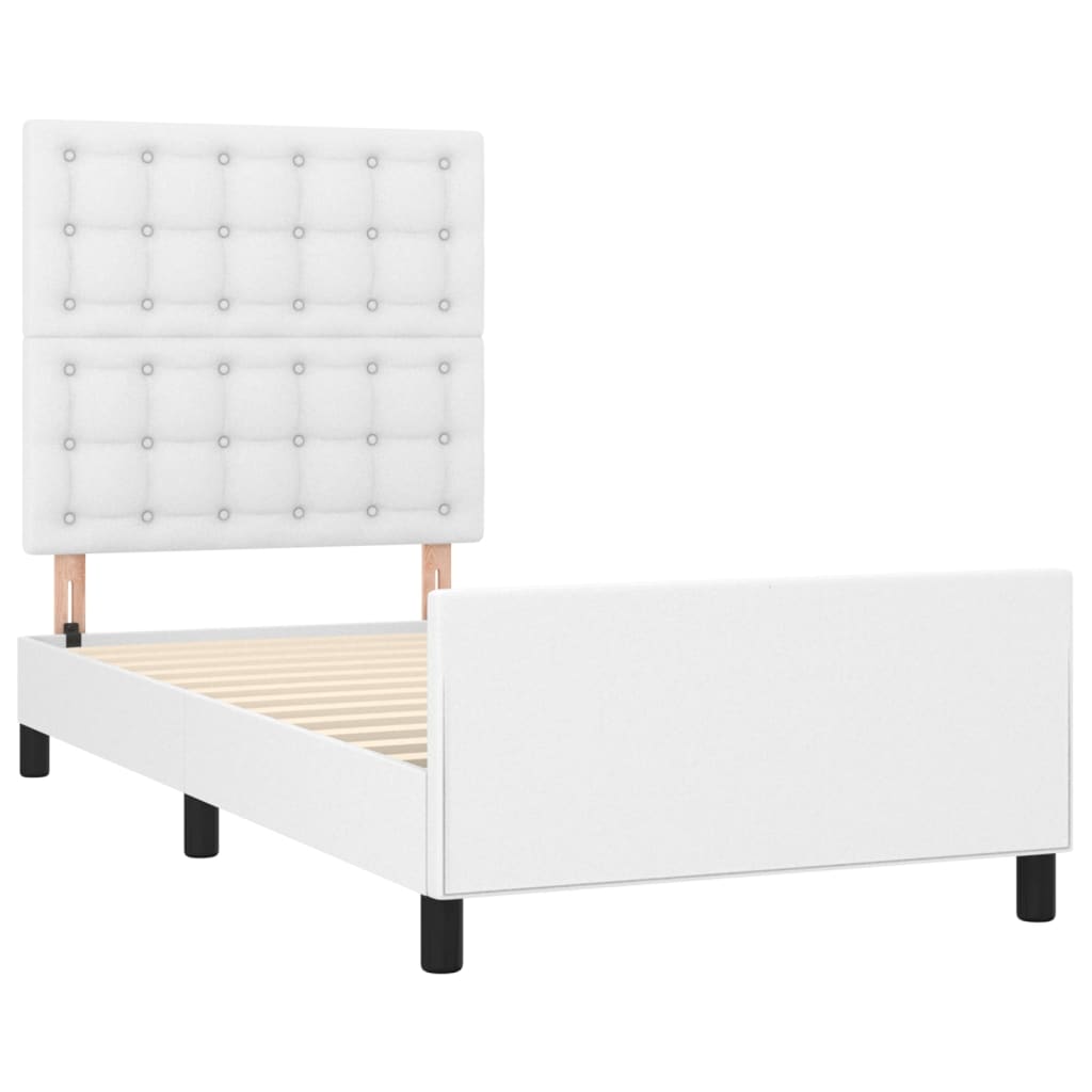 vidaXL Estrutura de cama c/ cabeceira couro artificial 90x190cm branco