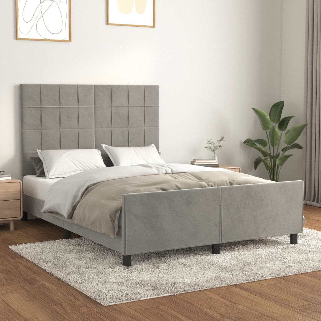 vidaXL Estrutura de cama c/ cabeceira 140x190 cm veludo cinzento-claro