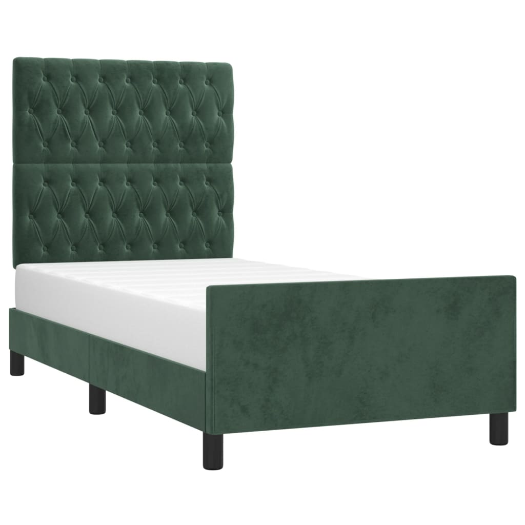 vidaXL Estrutura de cama c/ cabeceira 90x200 cm veludo verde-escuro