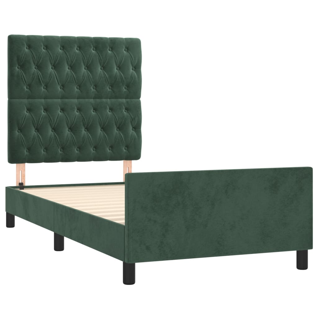 vidaXL Estrutura de cama c/ cabeceira 90x200 cm veludo verde-escuro