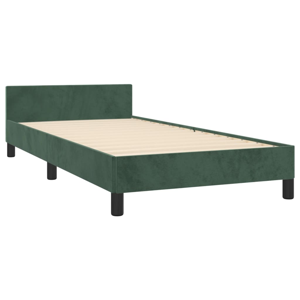 vidaXL Estrutura de cama c/ cabeceira 90x200 cm veludo verde-escuro