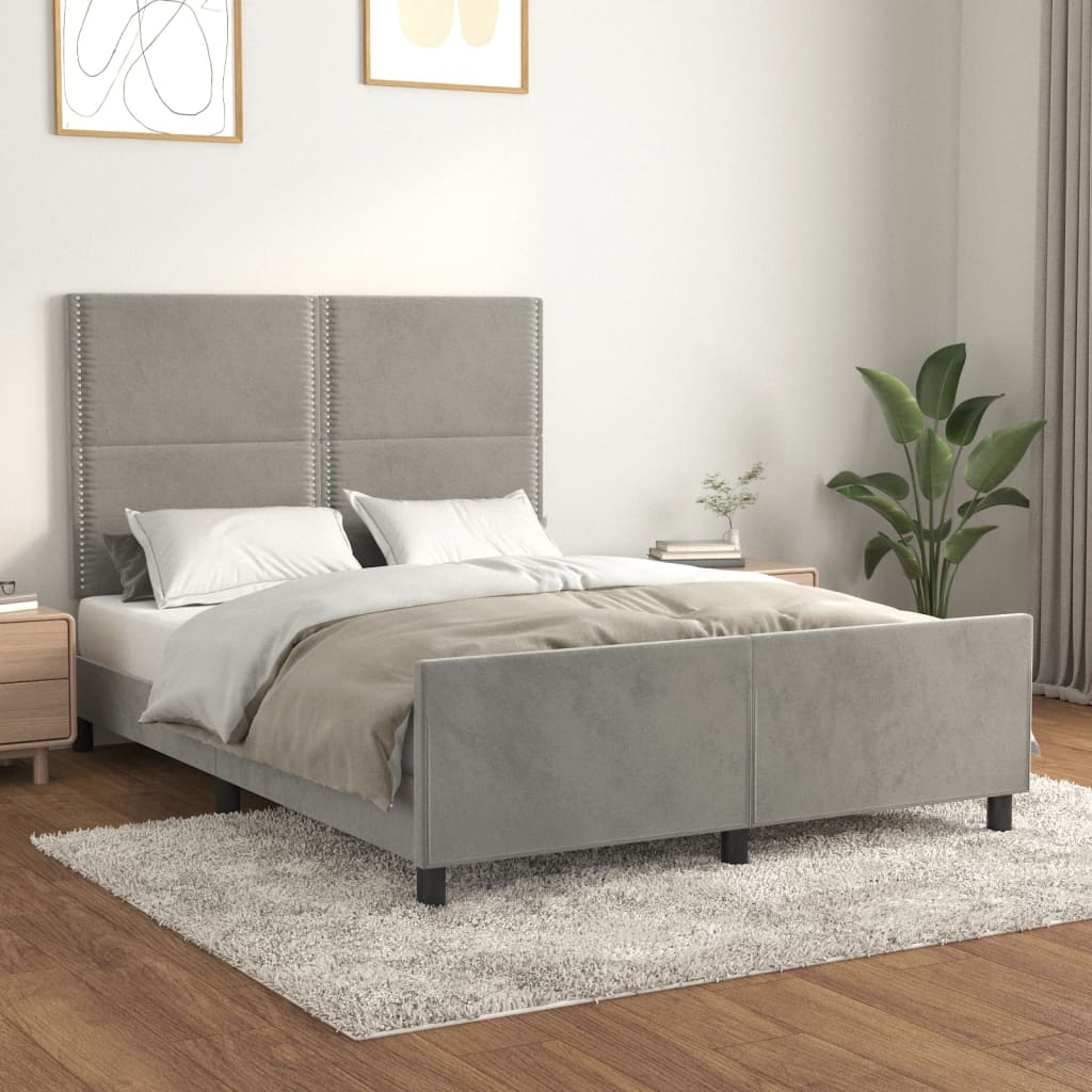 vidaXL Estrutura de cama c/ cabeceira 140x200 cm veludo cinzento-claro