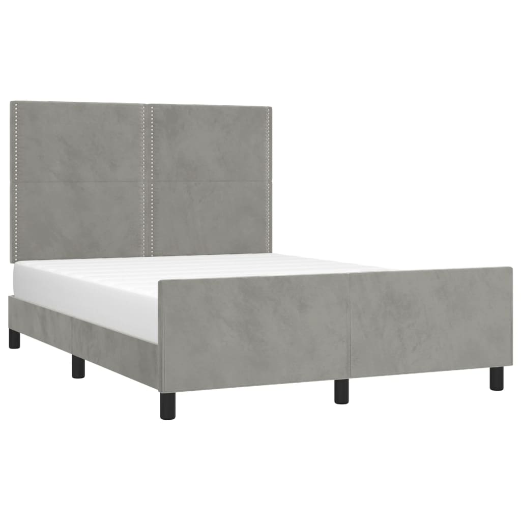 vidaXL Estrutura de cama c/ cabeceira 140x200 cm veludo cinzento-claro