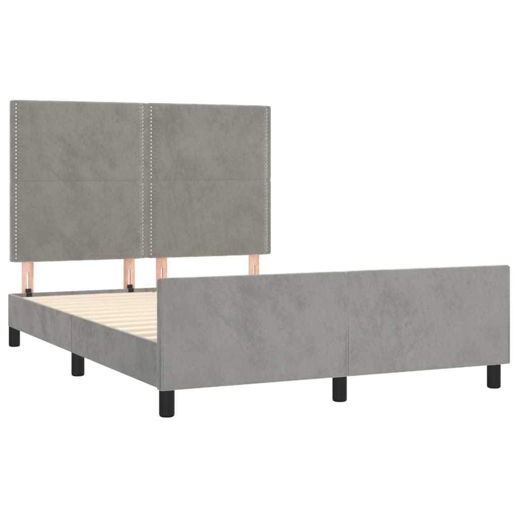 vidaXL Estrutura de cama c/ cabeceira 140x200 cm veludo cinzento-claro