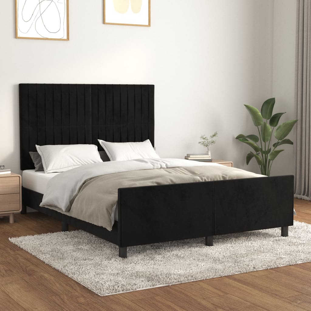 vidaXL Estrutura de cama c/ cabeceira 140x200 cm veludo preto