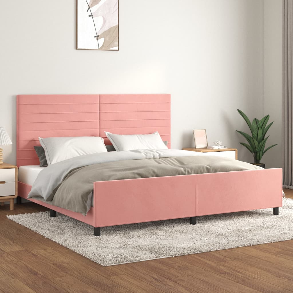 vidaXL Estrutura de cama c/ cabeceira 200x200 cm veludo rosa