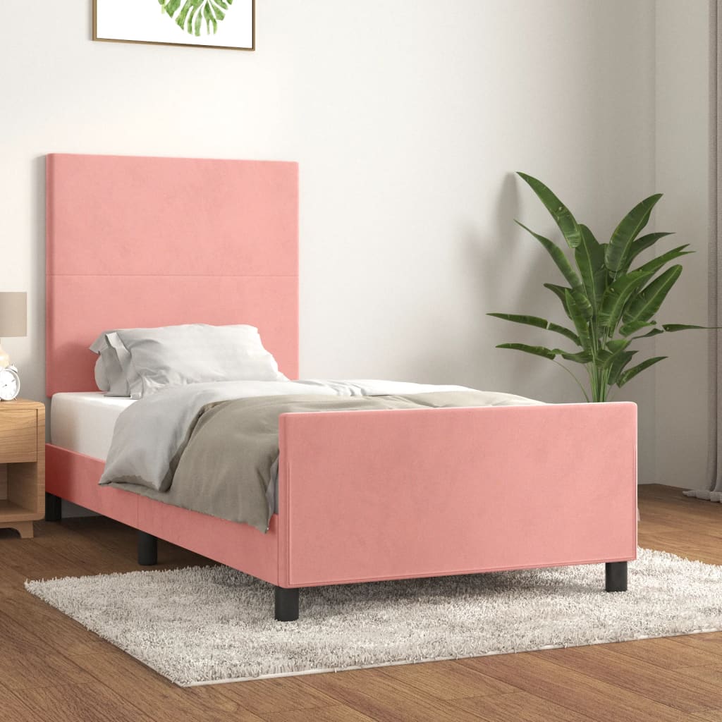 vidaXL Estrutura de cama c/ cabeceira 90x200 cm veludo rosa