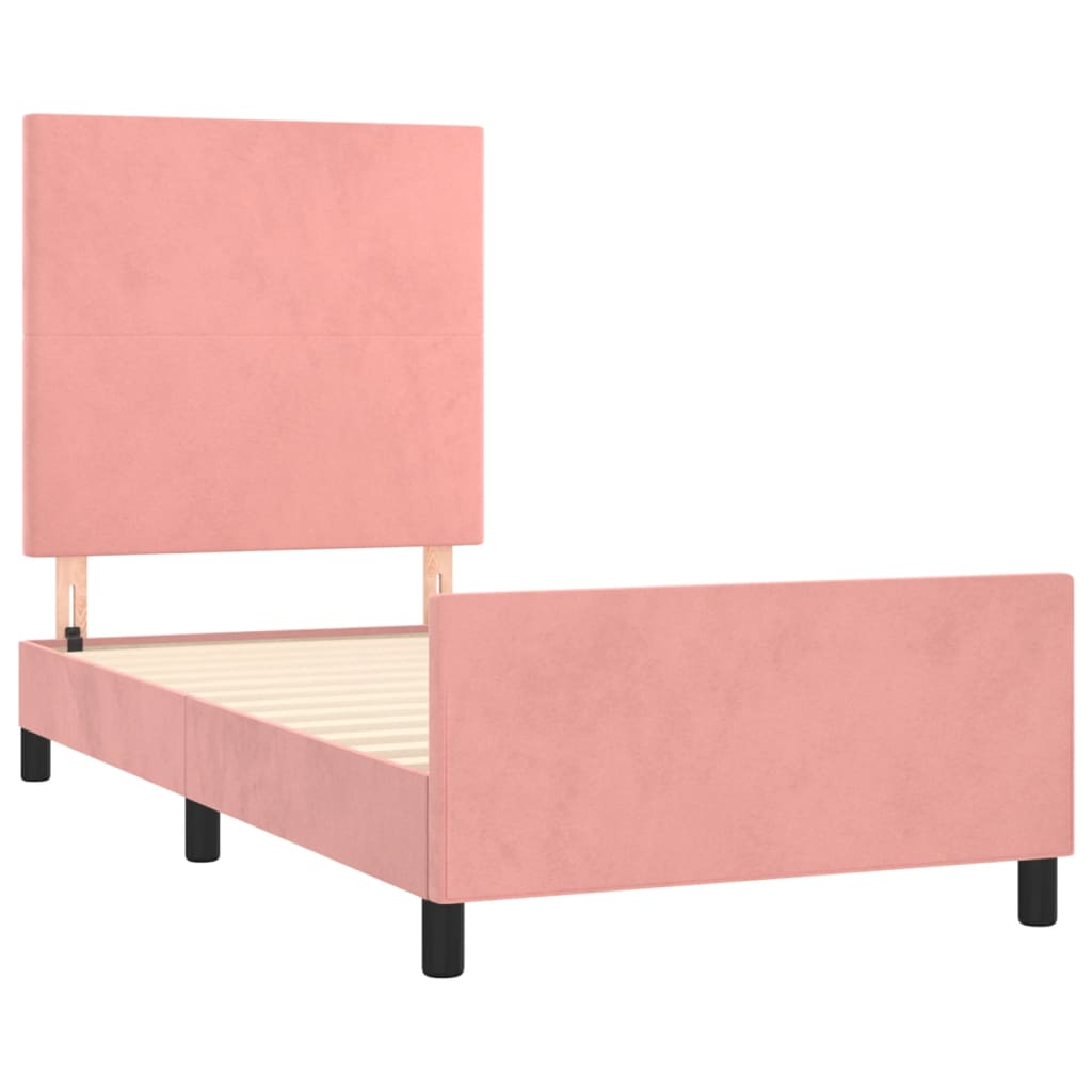 vidaXL Estrutura de cama c/ cabeceira 90x200 cm veludo rosa