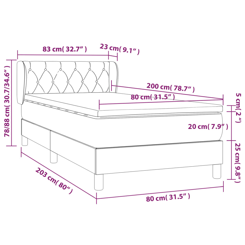 vidaXL Cama com molas/colchão 80x200 cm tecido cor crème