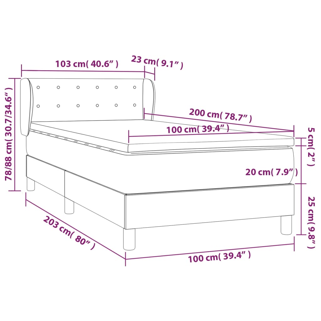 vidaXL Cama com molas/colchão 100x200 cm tecido cinza-acastanhado