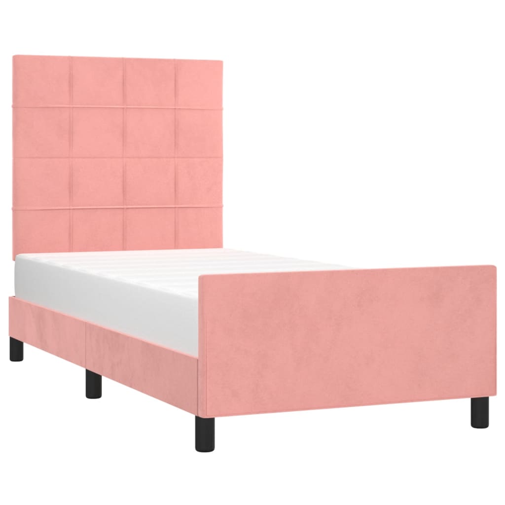 vidaXL Estrutura de cama c/ cabeceira 90x190 cm veludo rosa