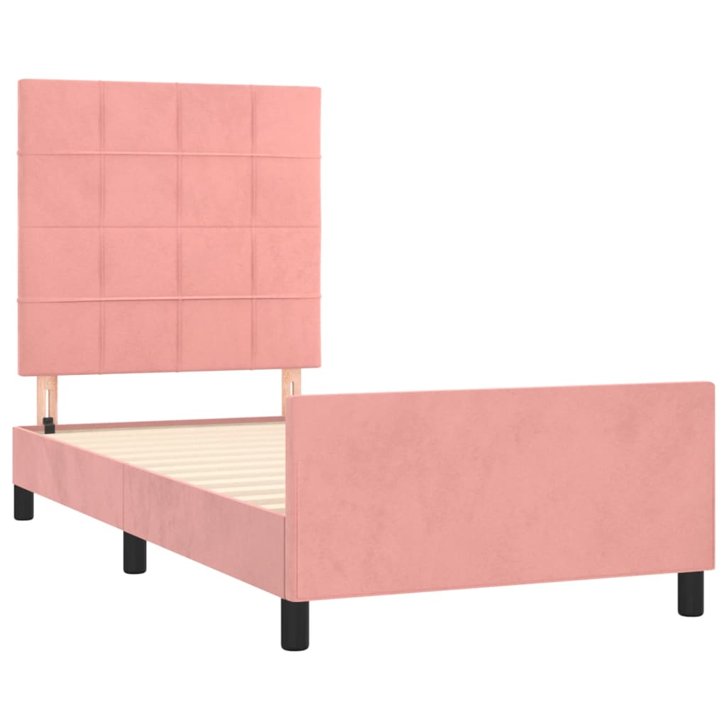 vidaXL Estrutura de cama c/ cabeceira 90x190 cm veludo rosa