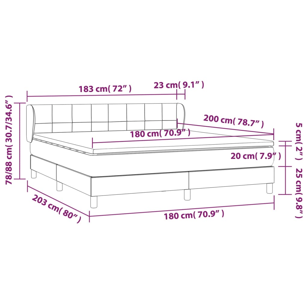 vidaXL Cama com molas/colchão 180x200 cm tecido cinzento-escuro