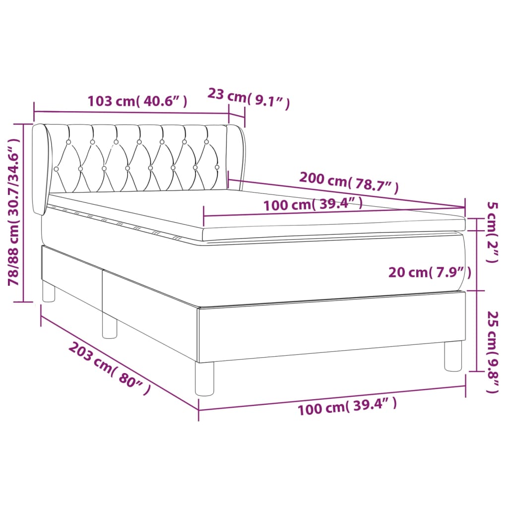 vidaXL Cama com molas/colchão 100x200 cm tecido cinzento-claro