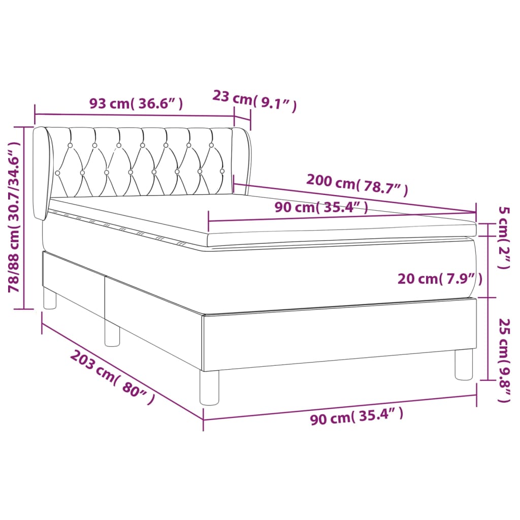 vidaXL Cama com molas/colchão 90x200 cm tecido castanho-escuro