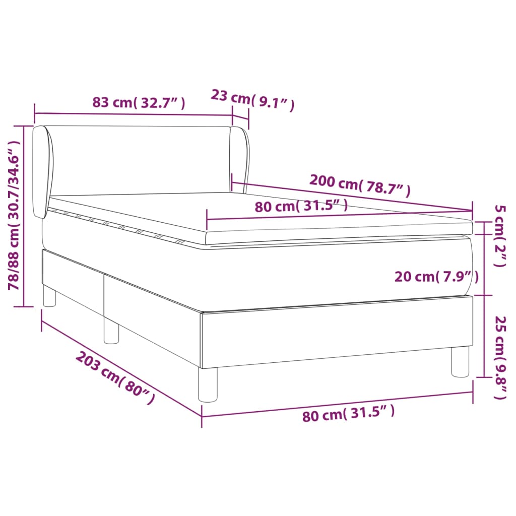 vidaXL Cama com molas/colchão 80x200 cm tecido castanho-escuro