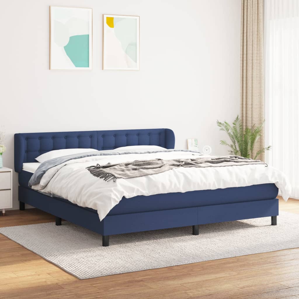 vidaXL Cama com molas/colchão 180x200 cm tecido azul