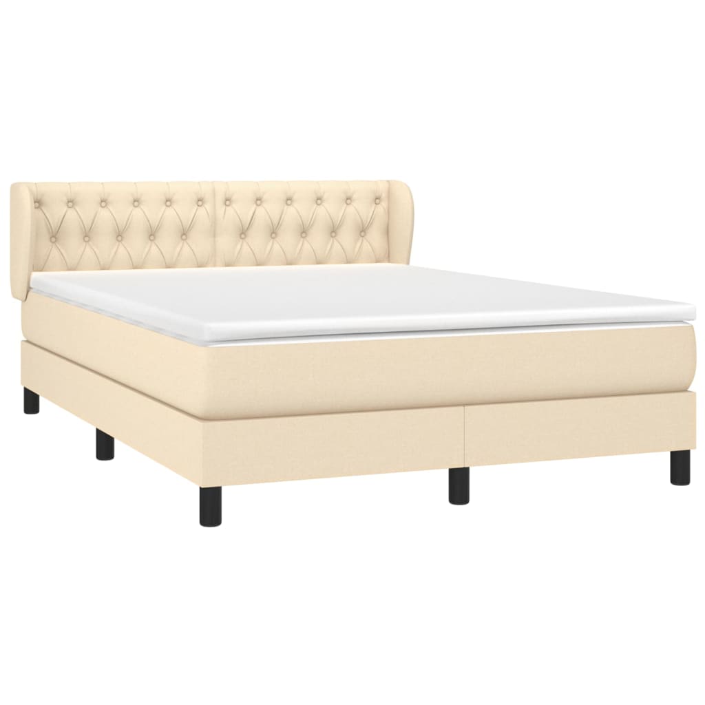 vidaXL Cama com molas/colchão 140x190 cm tecido cor creme