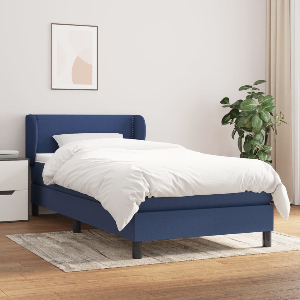 vidaXL Cama com molas/colchão 90x200 cm tecido azul