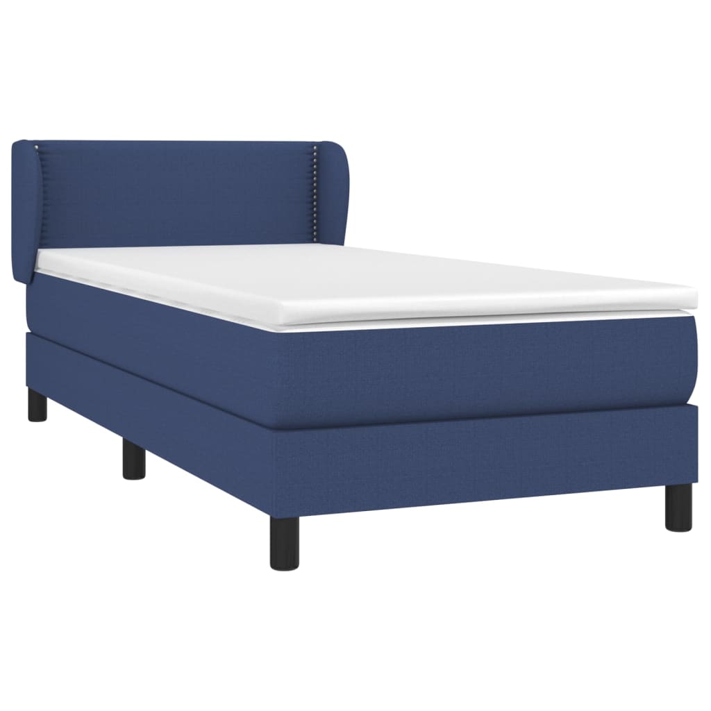 vidaXL Cama com molas/colchão 90x200 cm tecido azul