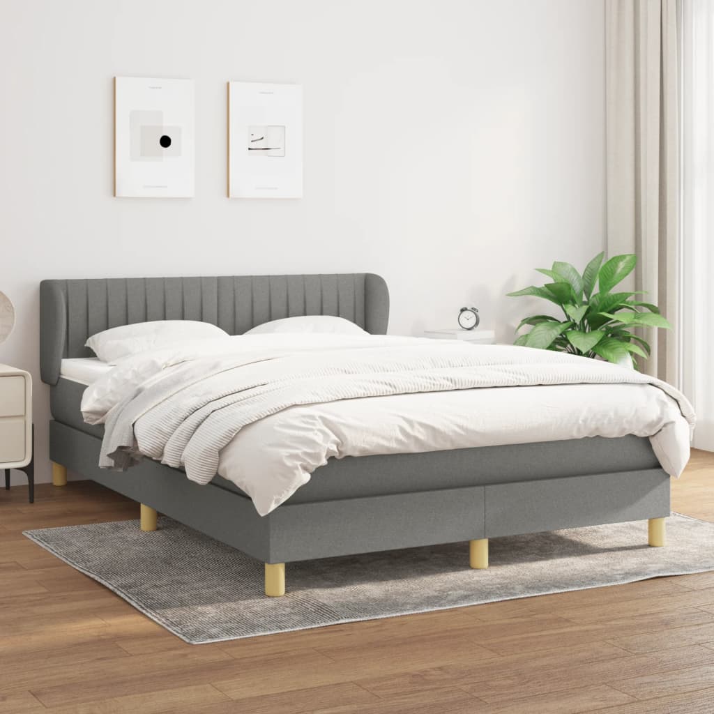 vidaXL Cama com molas/colchão 140x200 cm tecido cinzento-escuro