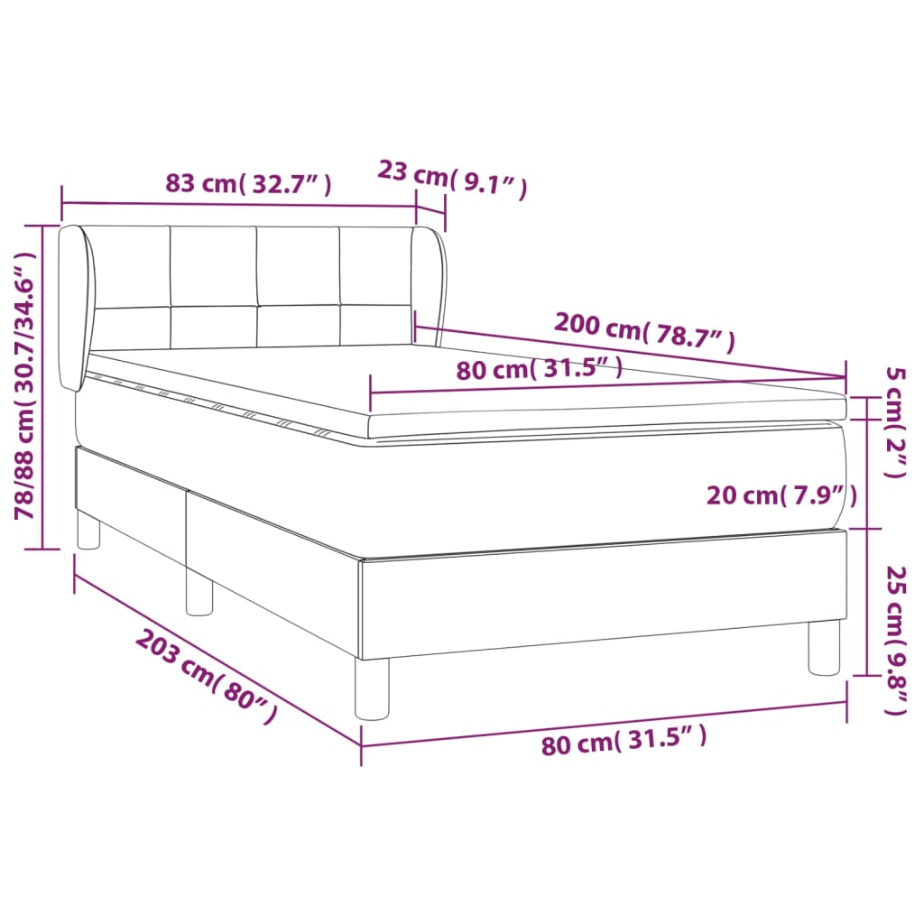 vidaXL Cama com molas/colchão 80x200 cm tecido preto