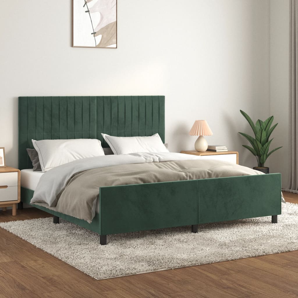 vidaXL Estrutura de cama c/ cabeceira 160x200 cm veludo verde-escuro