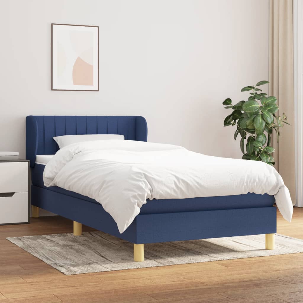 vidaXL Cama com molas/colchão 90x200 cm tecido azul