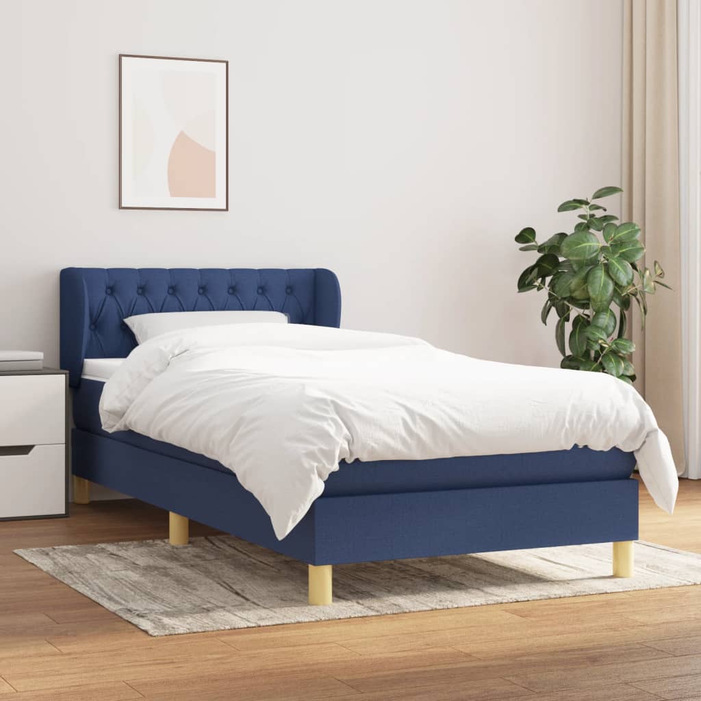 vidaXL Cama com molas/colchão 90x200 cm tecido azul