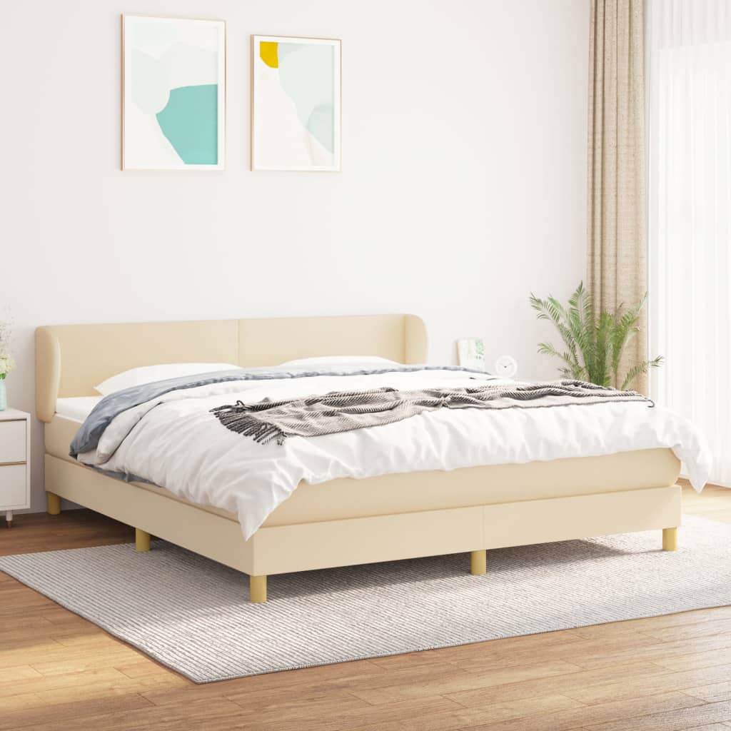 vidaXL Cama com molas/colchão 180x200 cm tecido cor creme