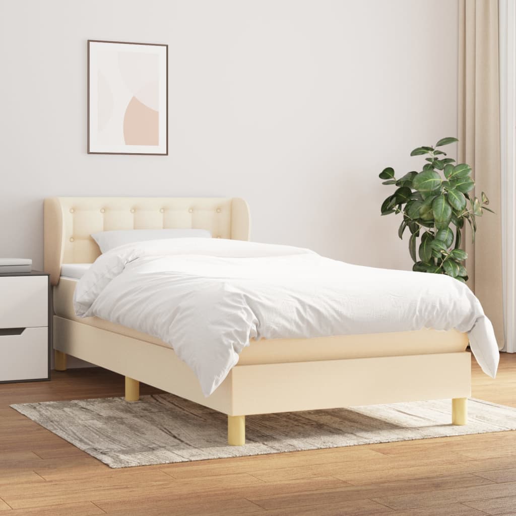 vidaXL Cama com molas/colchão 90x190 cm tecido cor creme