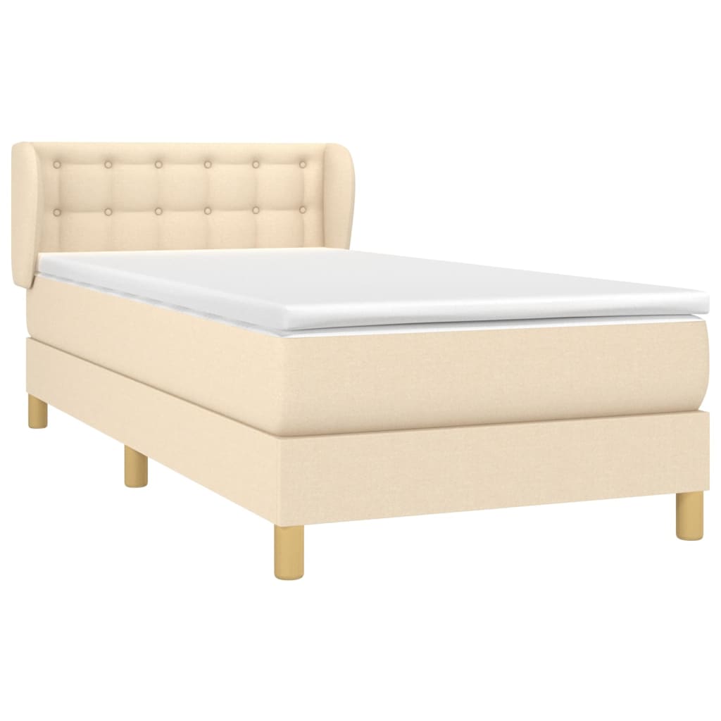 vidaXL Cama com molas/colchão 90x190 cm tecido cor creme