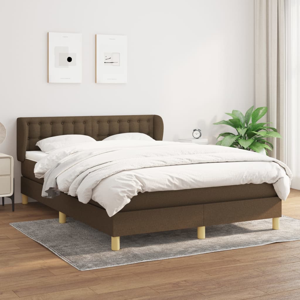 vidaXL Cama com molas/colchão 140x190 cm tecido castanho-escuro