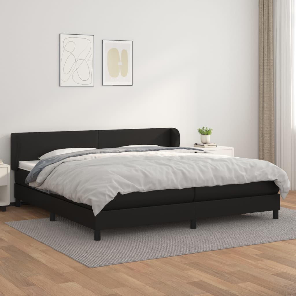 vidaXL Cama com molas/colchão 200x200 cm couro artificial preto