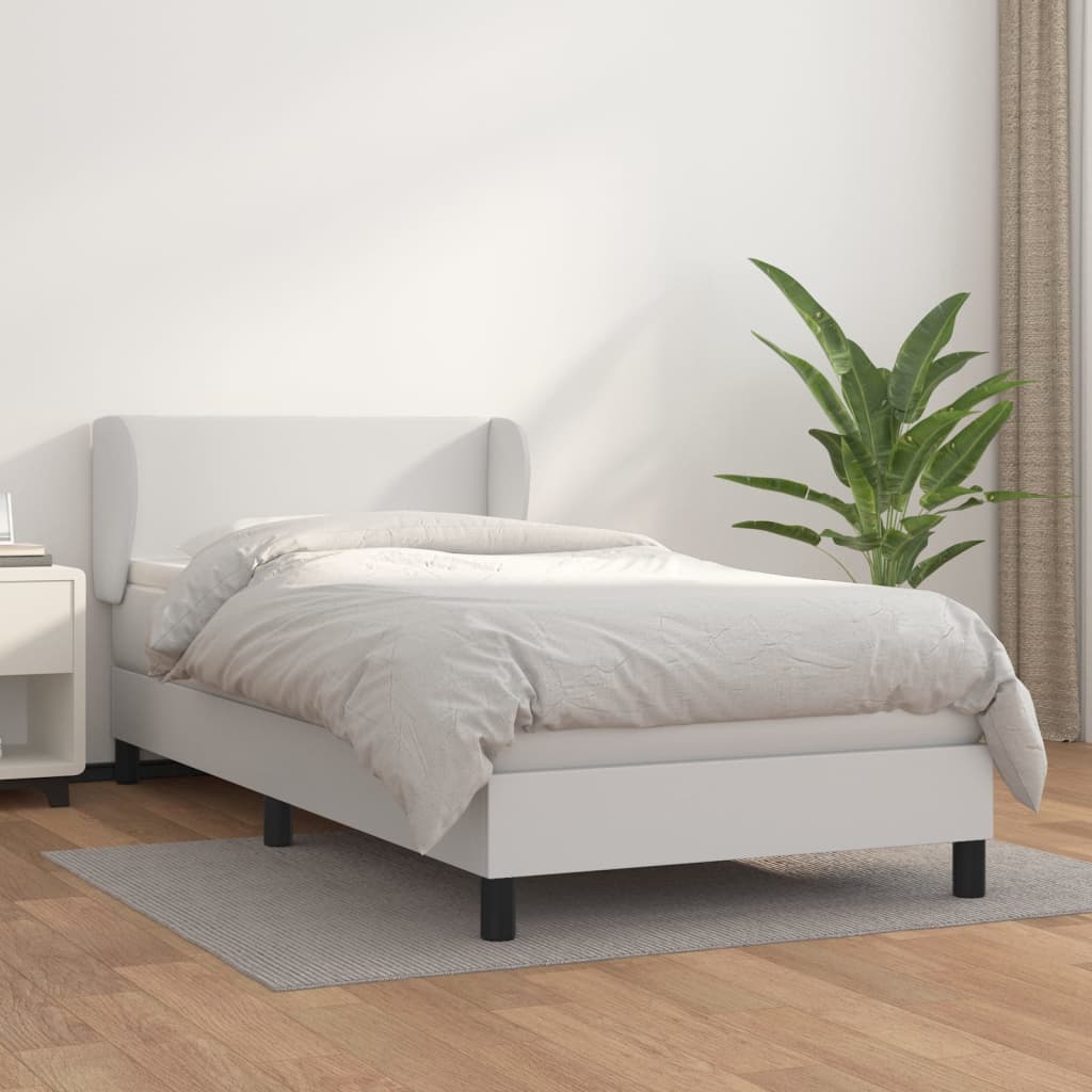 vidaXL Cama com molas/colchão 100x200 cm couro artificial branco