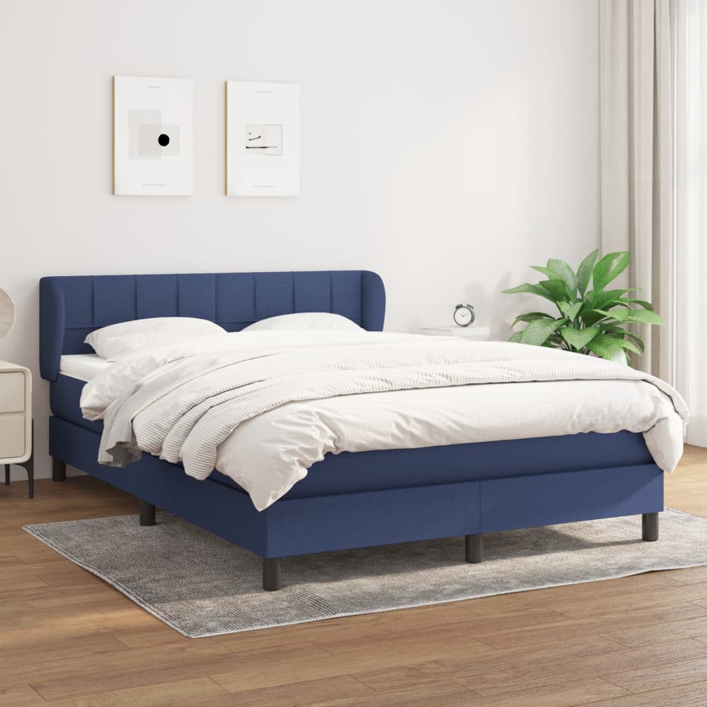 vidaXL Cama com molas/colchão 140x190 cm tecido azul