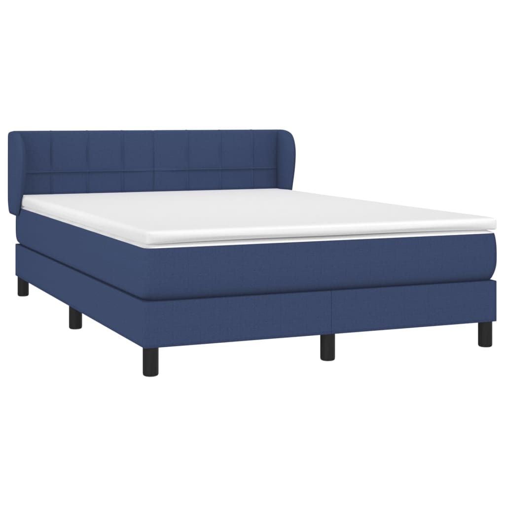 vidaXL Cama com molas/colchão 140x190 cm tecido azul