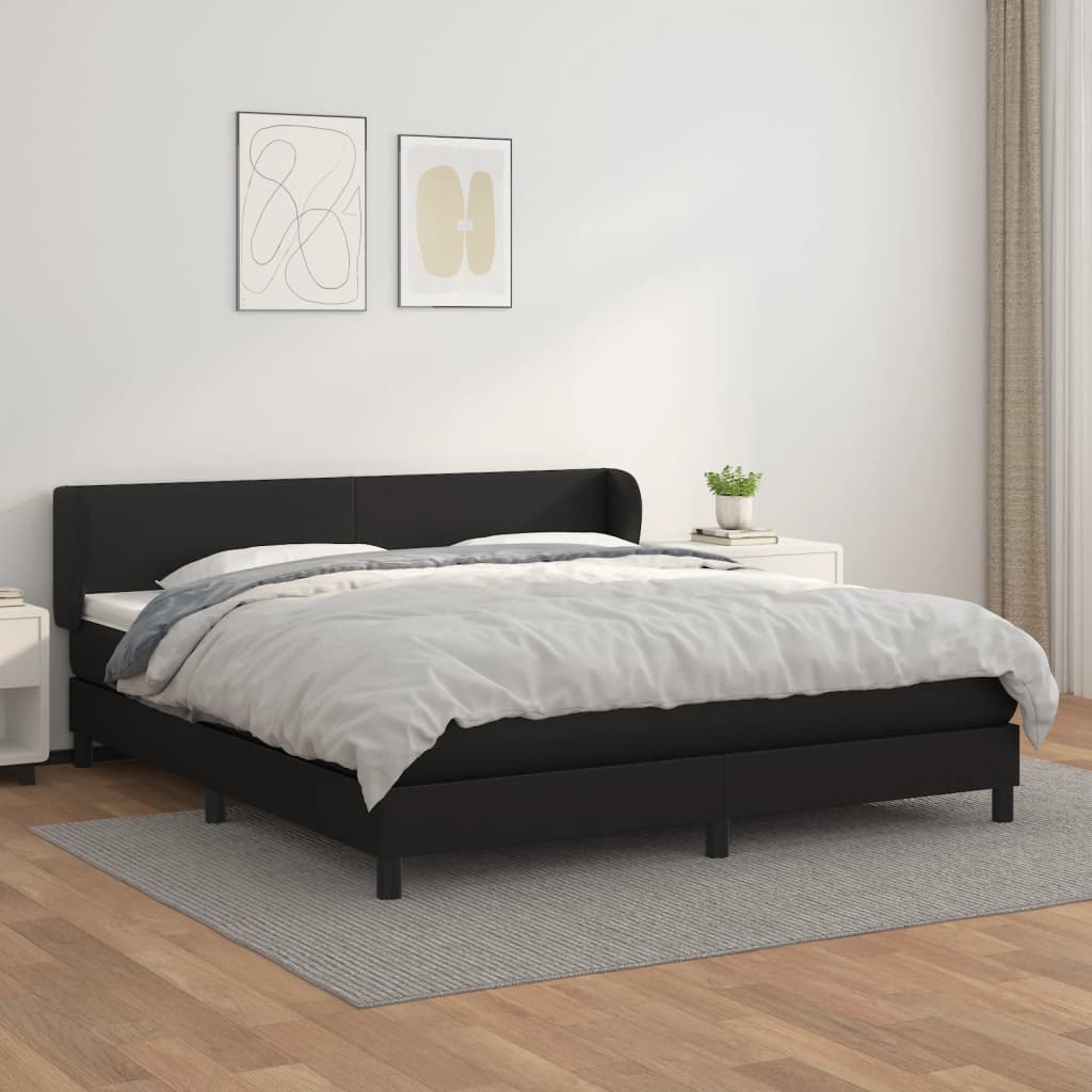 vidaXL Cama com molas/colchão 180x200 cm couro artificial preto