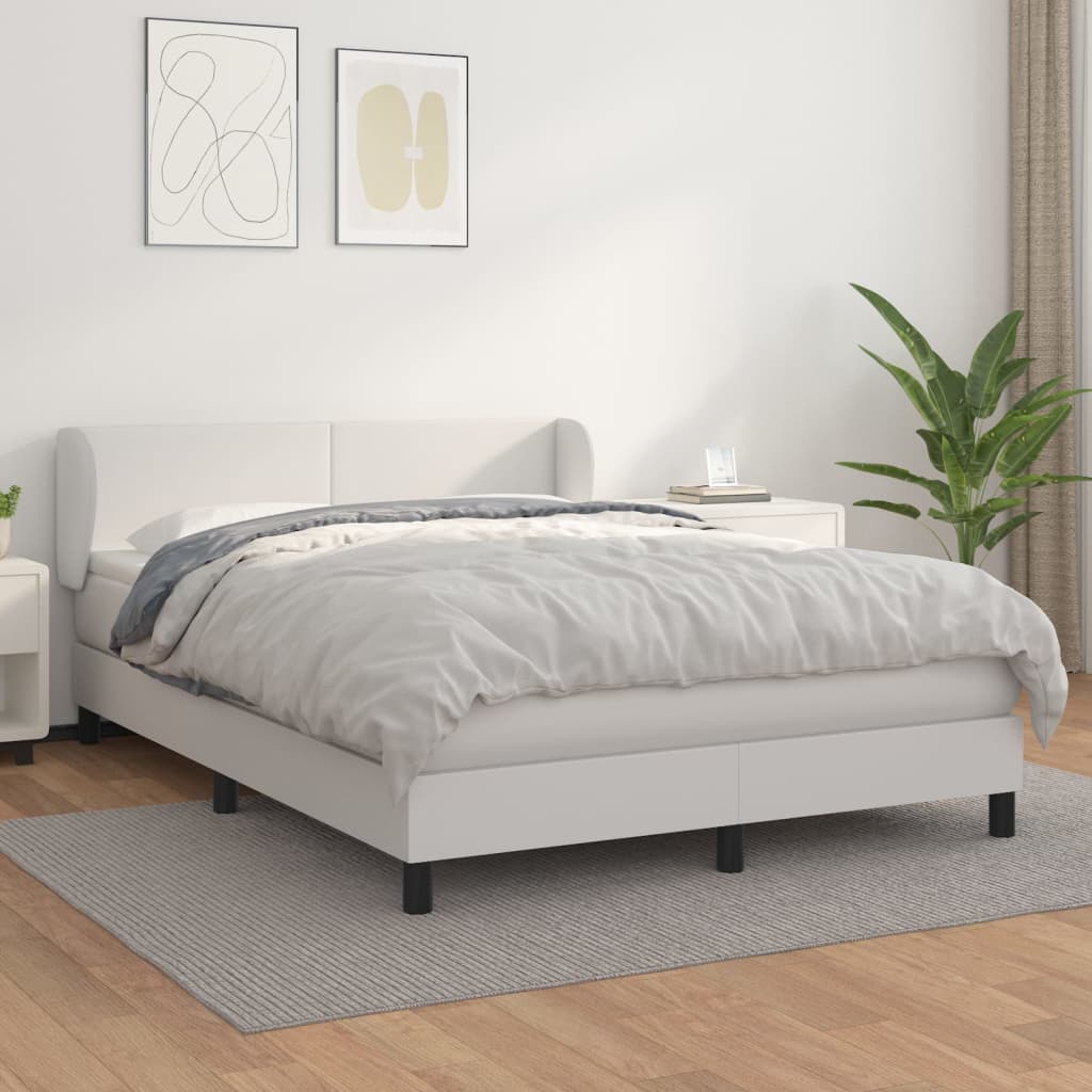 vidaXL Cama com molas/colchão 140x190 cm couro artificial branco