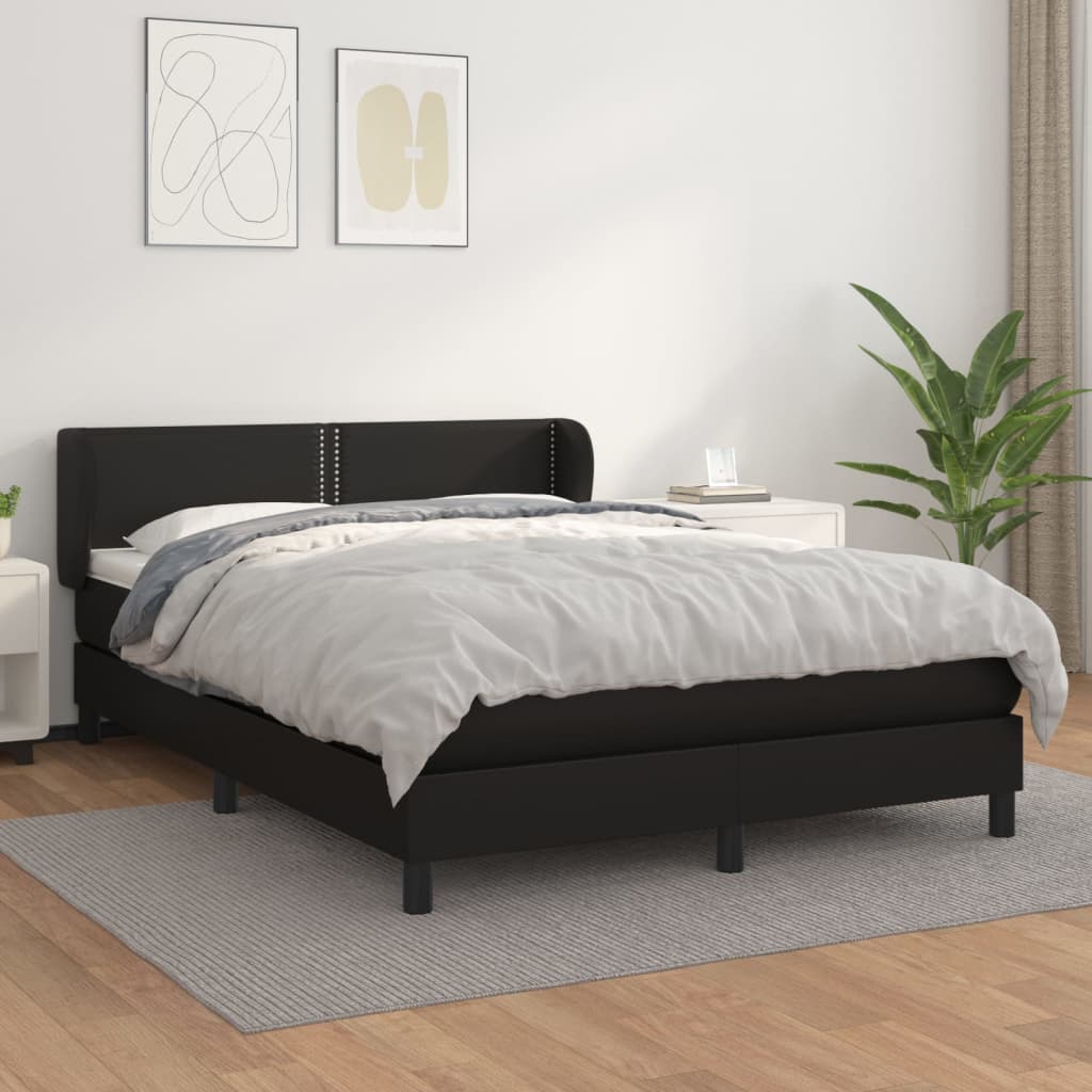 vidaXL Cama com molas/colchão 140x190 cm couro artificial preto