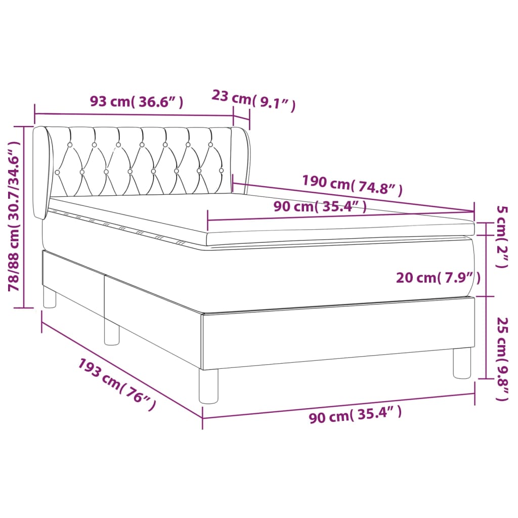 vidaXL Cama com molas/colchão 90x190 cm veludo preto