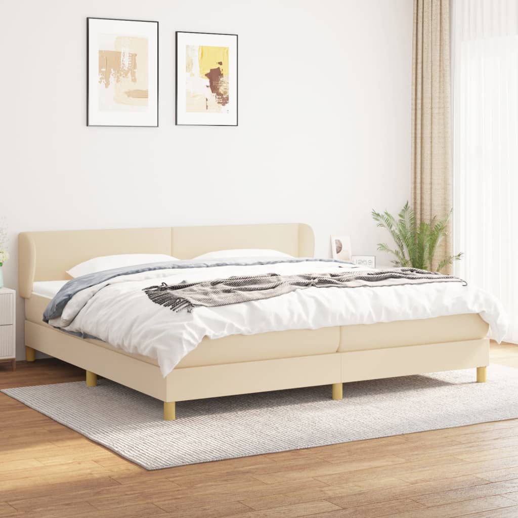 vidaXL Cama com molas/colchão 200x200 cm tecido cor creme