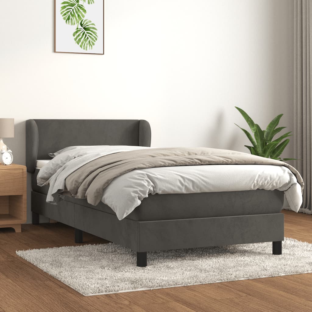 vidaXL Cama com molas/colchão 100x200 cm veludo cinza-escuro