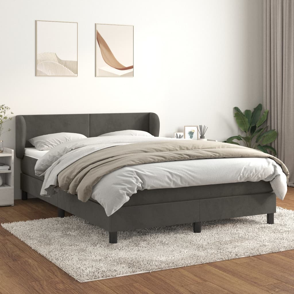 vidaXL Cama com molas/colchão 140x190 cm veludo cinzento-escuro