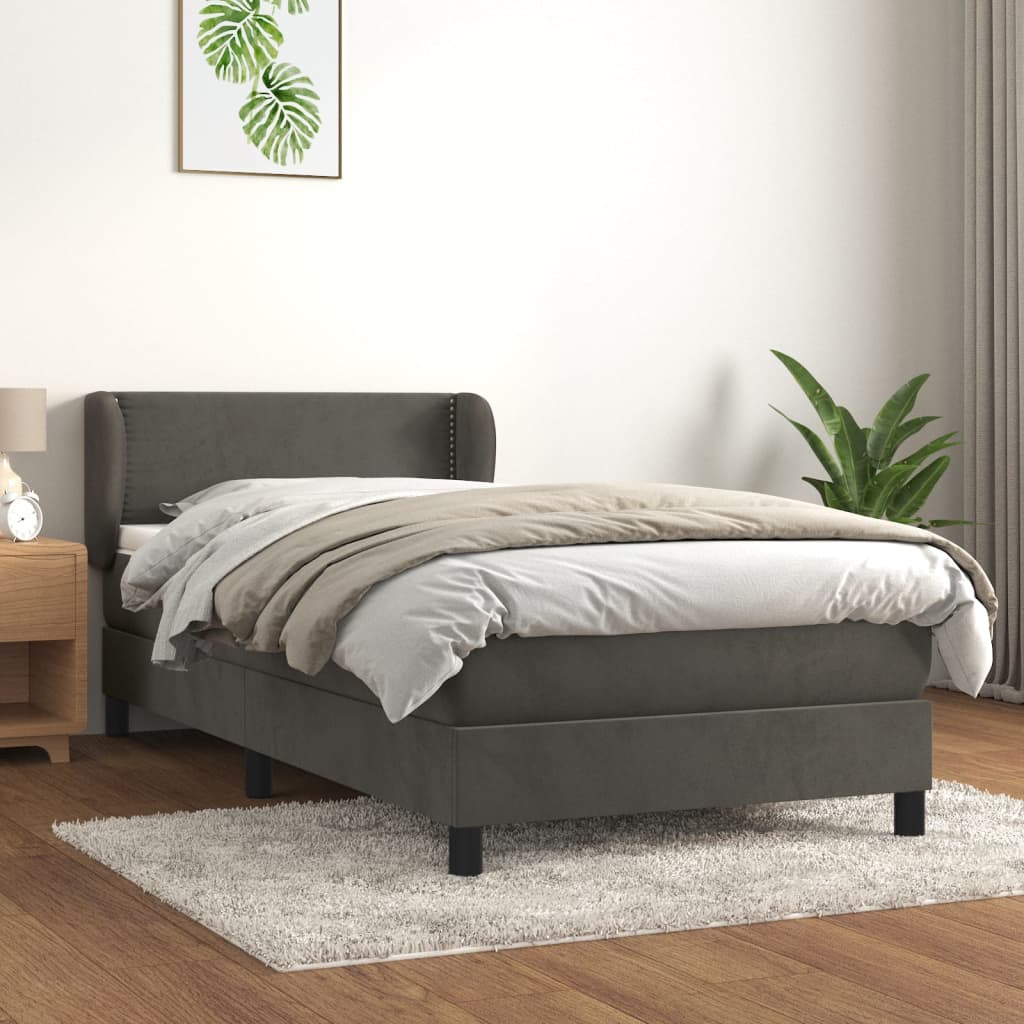 vidaXL Cama com molas/colchão 90x190 cm veludo cinza-escuro