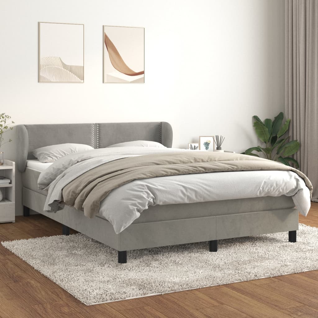 vidaXL Cama com molas/colchão 140x190 cm veludo cinzento-claro