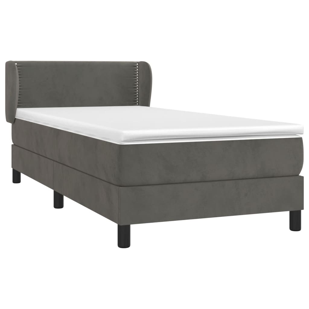 vidaXL Cama com molas/colchão 90x190 cm veludo cinza-escuro