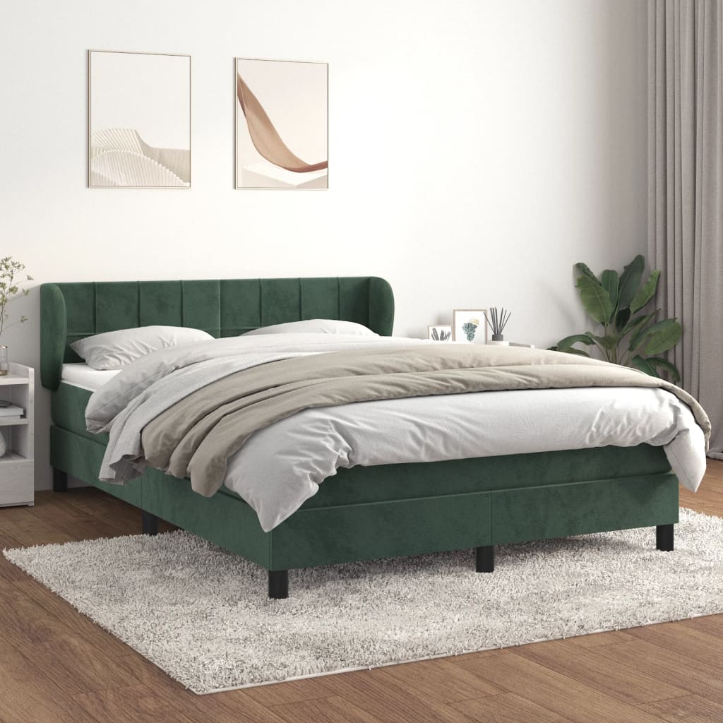 vidaXL Cama com molas/colchão 140x190 cm veludo verde-escuro