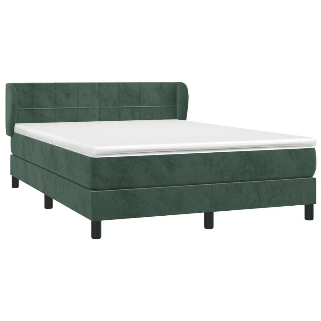 vidaXL Cama com molas/colchão 140x190 cm veludo verde-escuro